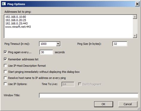 Send TCP ping On Windows using PingInfoView